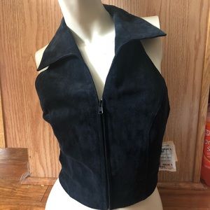 SOLD NWT Leather Halter top with zipper on front